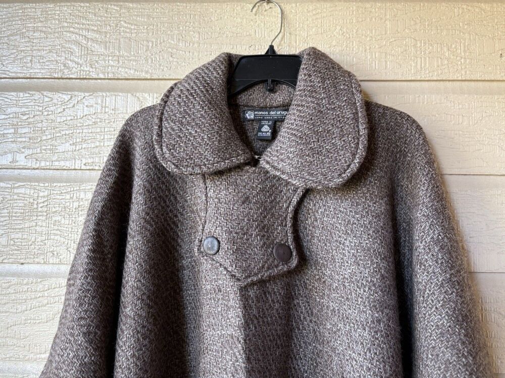 Manos Del Uruguay womens Vintage Brown 100% Wool Hand Made Long Midi Poncho Wrap - Picture 3 of 5